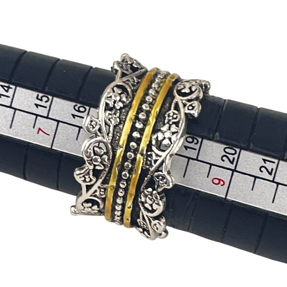 Ornate Floral Ring Sterling Silver and Brass Womens Size 8 - Picture 6 of 7